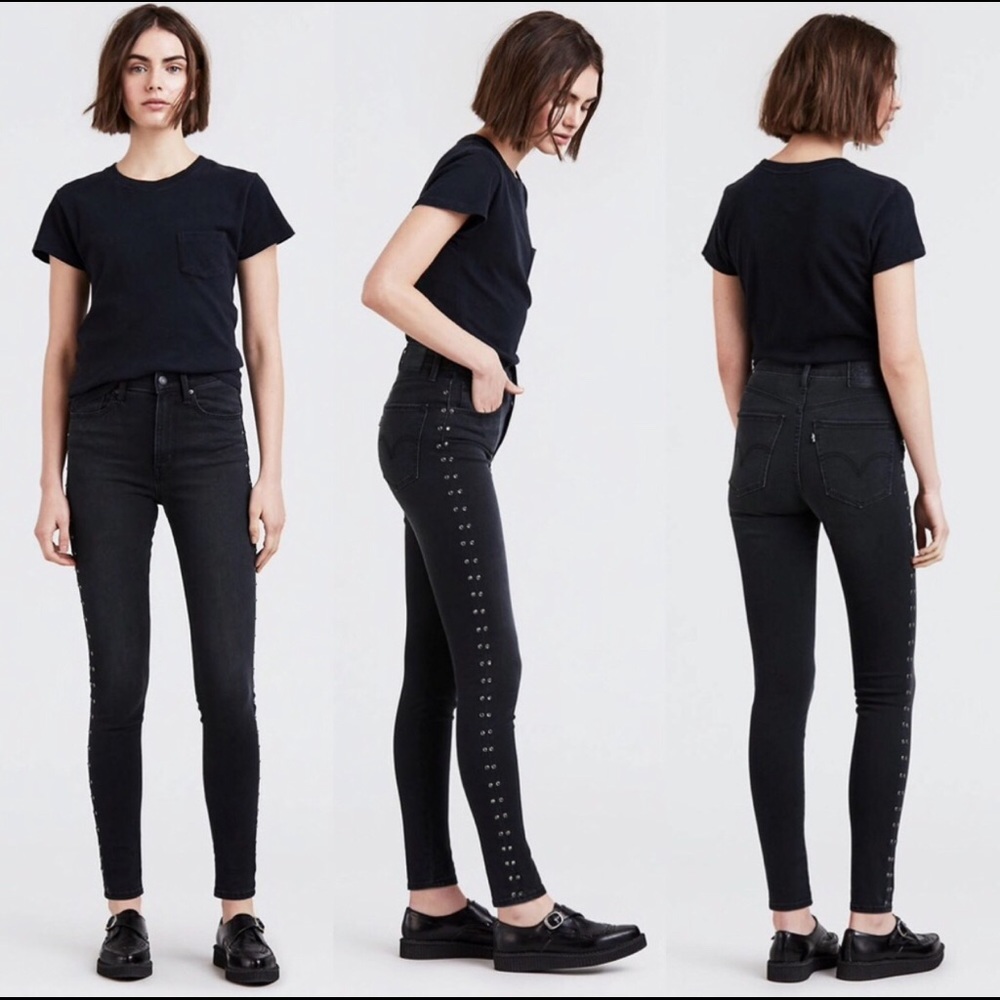 Levi’s Black Mile High Super Skinny Studded